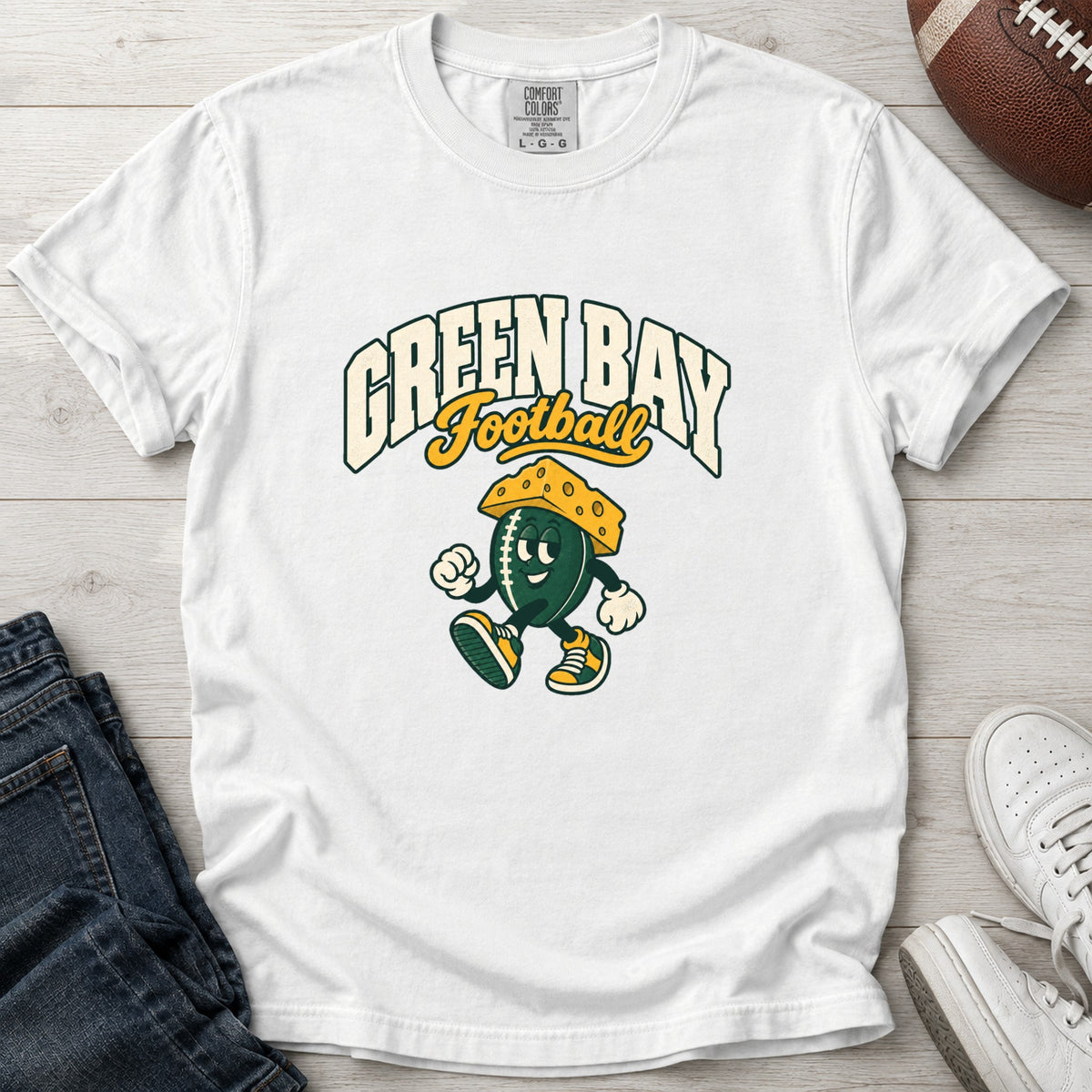 Green Bay Football Retro Mascot T-Shirt in Comfort Colors White