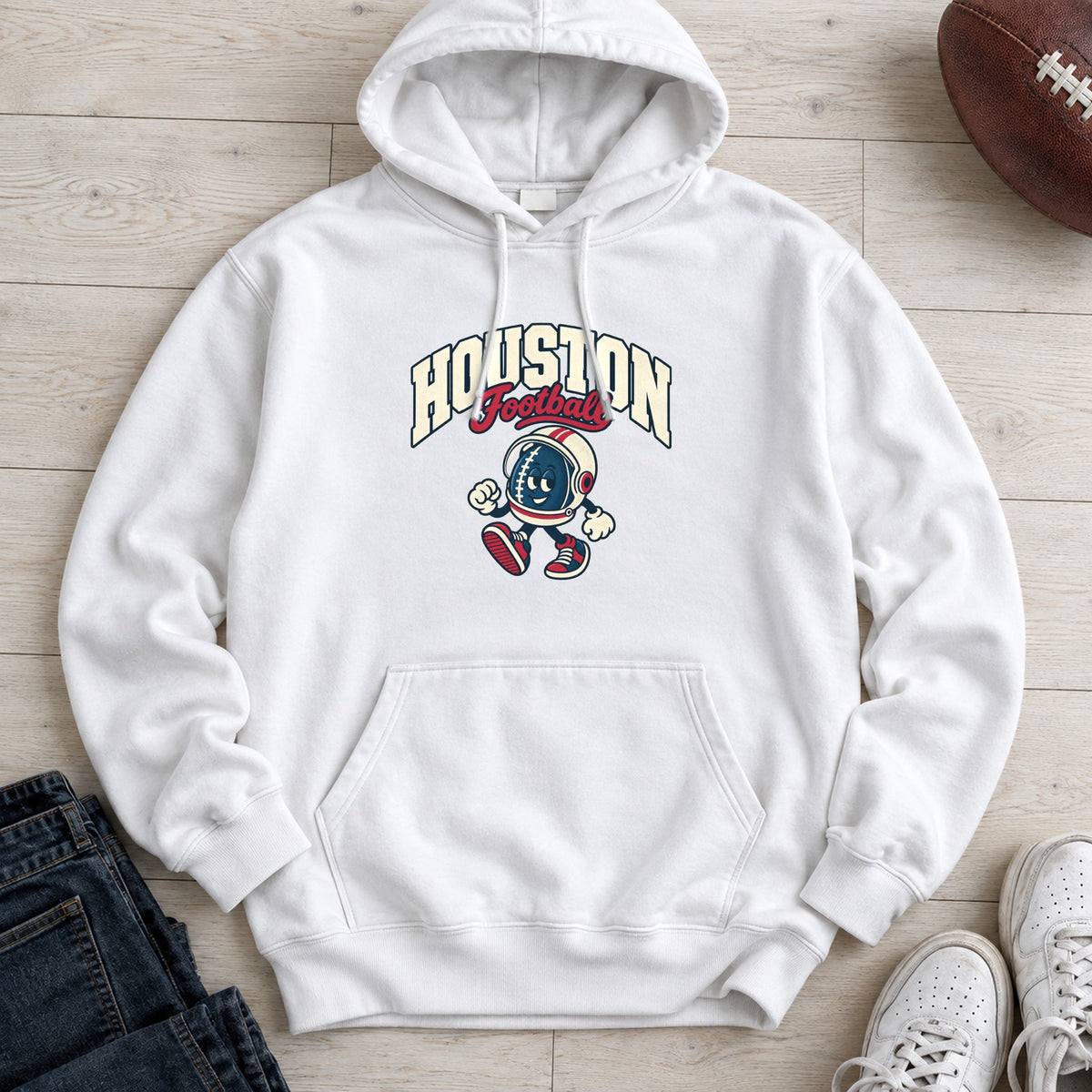Houston Football Retro Mascot Hoodie in White
