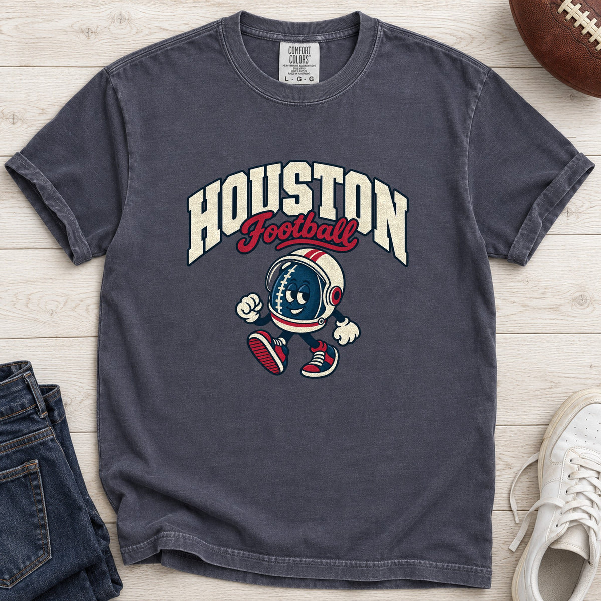 Houston Football Retro Mascot T-Shirt in Comfort Colors Navy