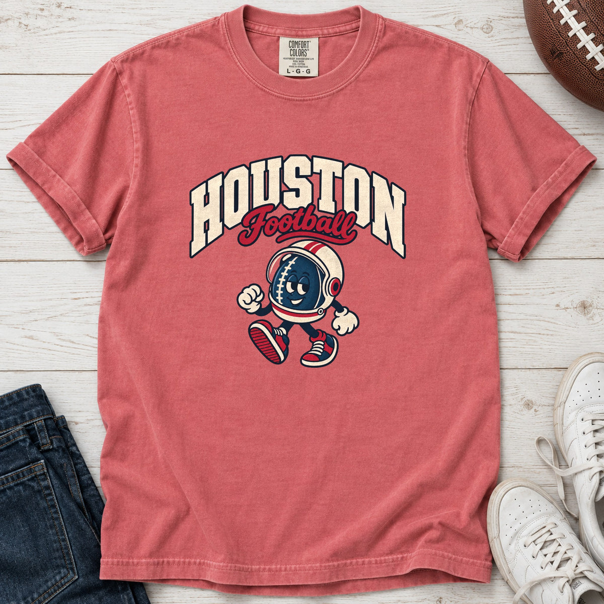 Houston Football Retro Mascot T-Shirt in Comfort Colors Watermelon