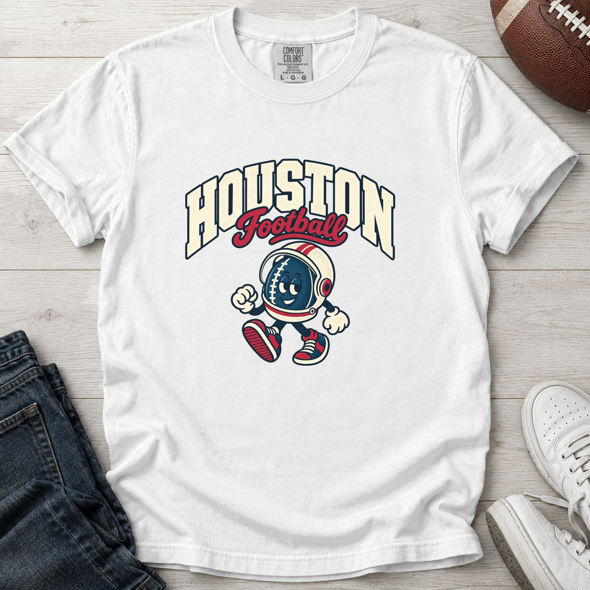 Houston Football Retro Mascot T-Shirt in Comfort Colors White