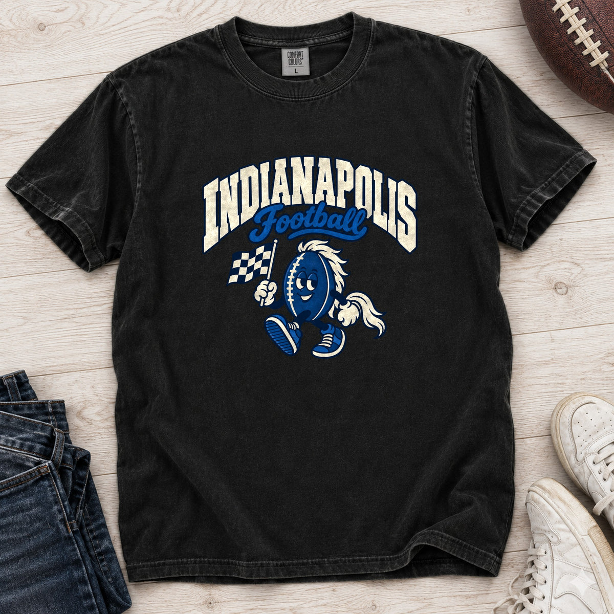 Indianapolis Football Retro Mascot T-Shirt in Comfort Colors Black