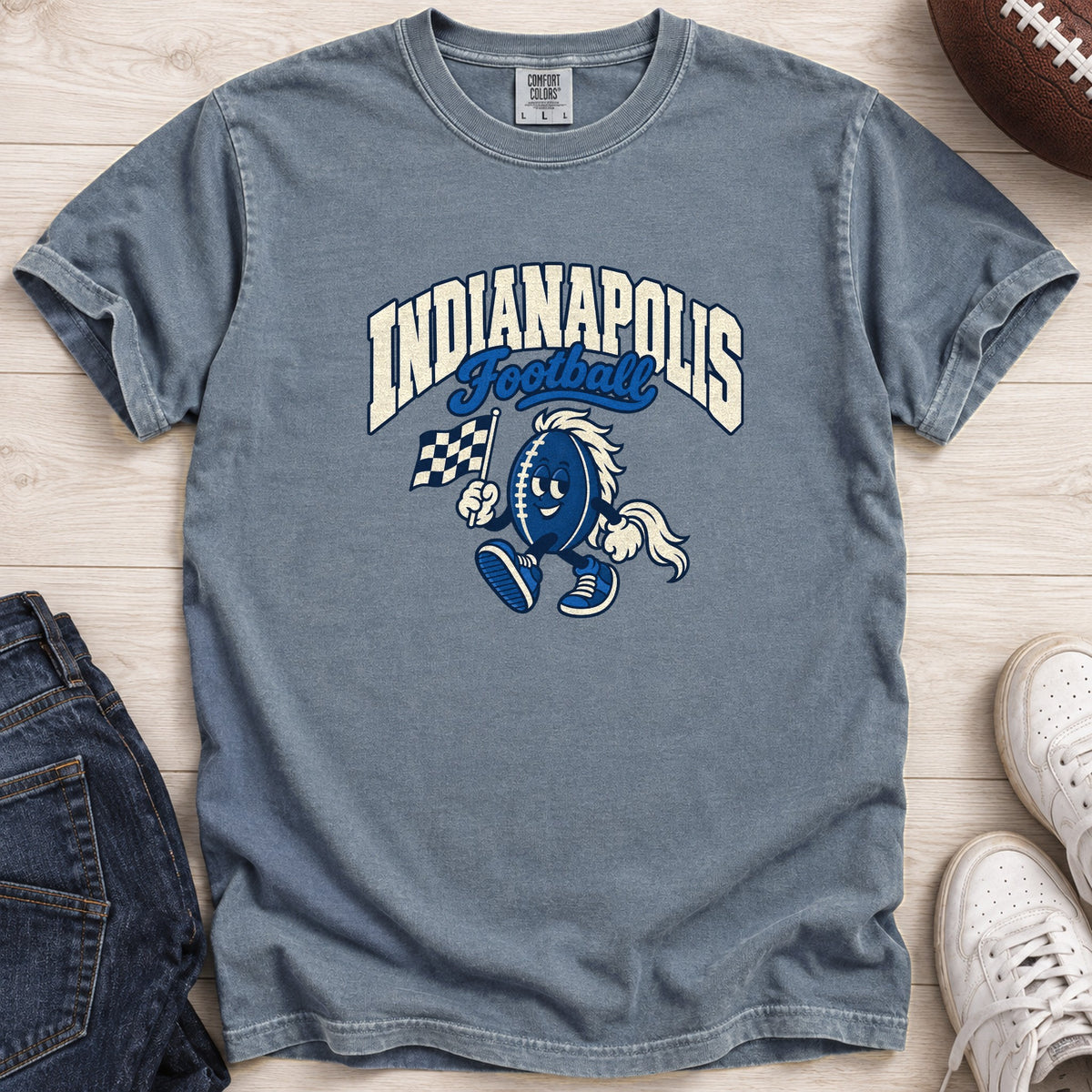 Indianapolis Football Retro Mascot T-Shirt in Comfort Colors Blue Jean