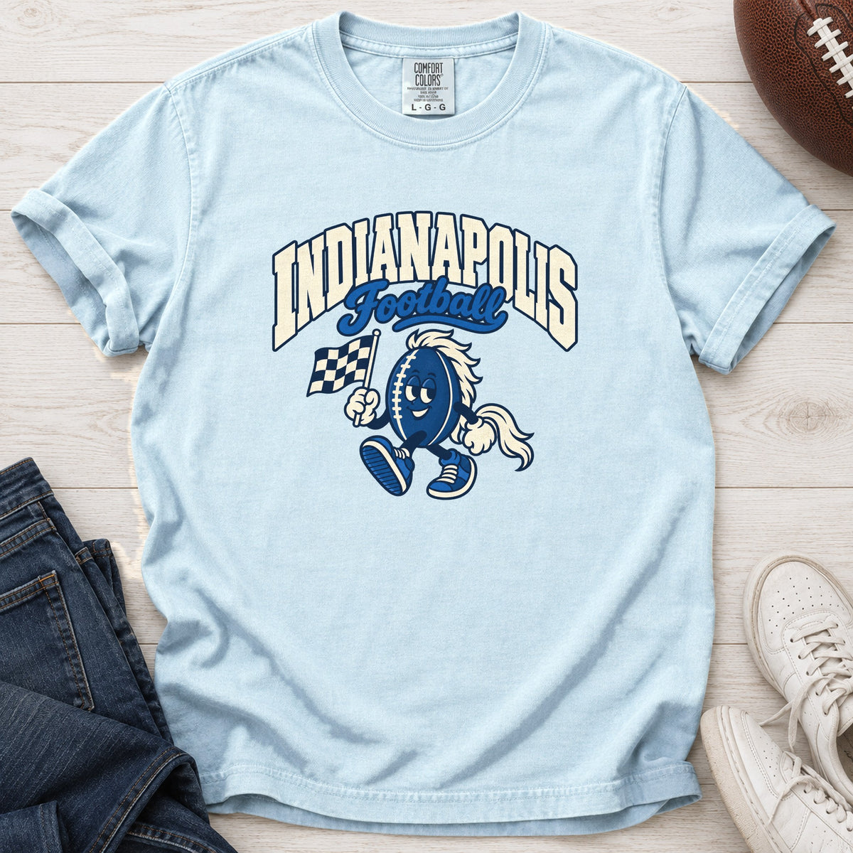 Indianapolis Football Retro Mascot T-Shirt in Comfort Colors Chambray