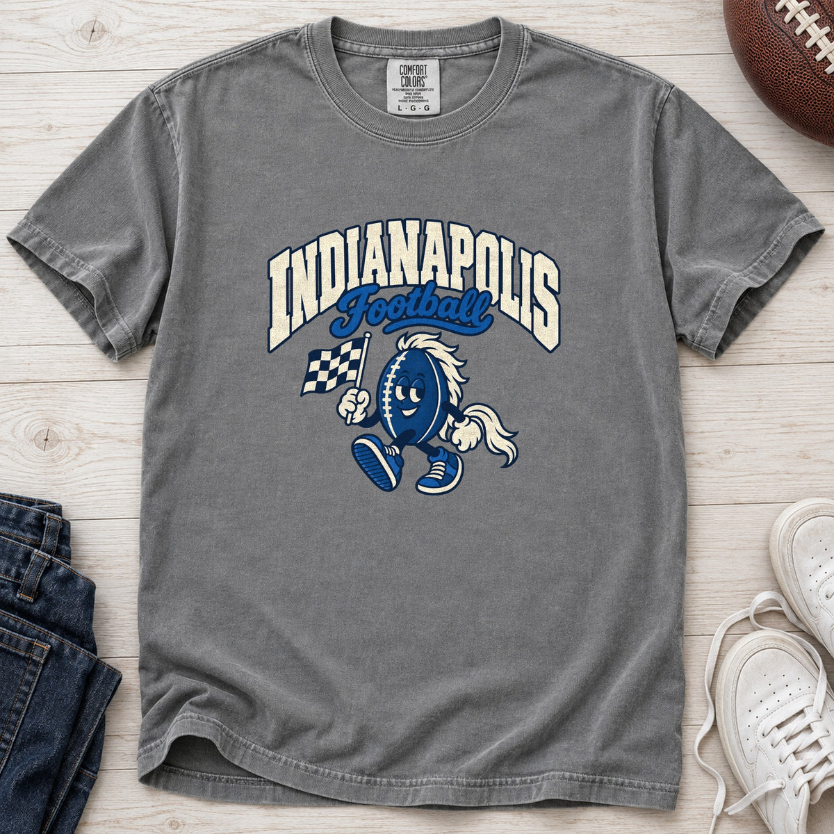 Indianapolis Football Retro Mascot T-Shirt in Comfort Colors Grey