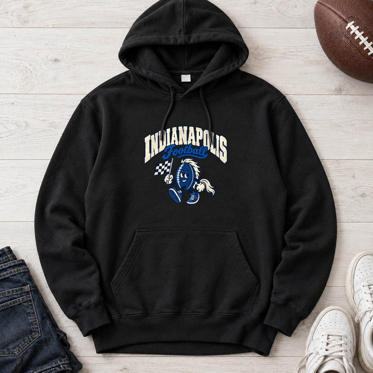 Indianapolis Football Retro Mascot Hoodie in Black