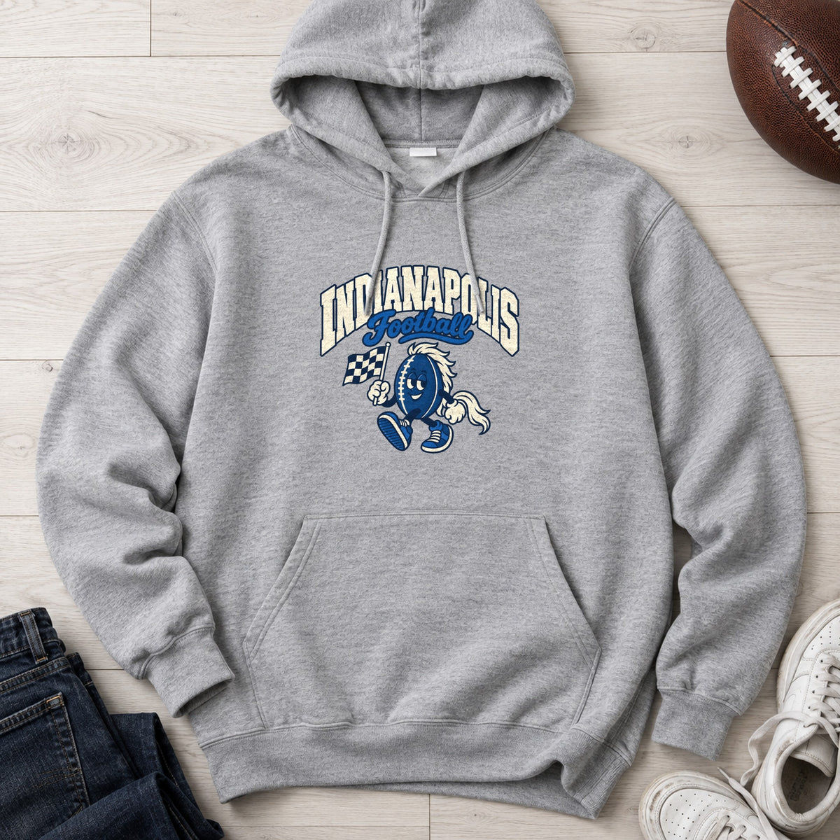 Indianapolis Football Retro Mascot Hoodie in Sport Grey