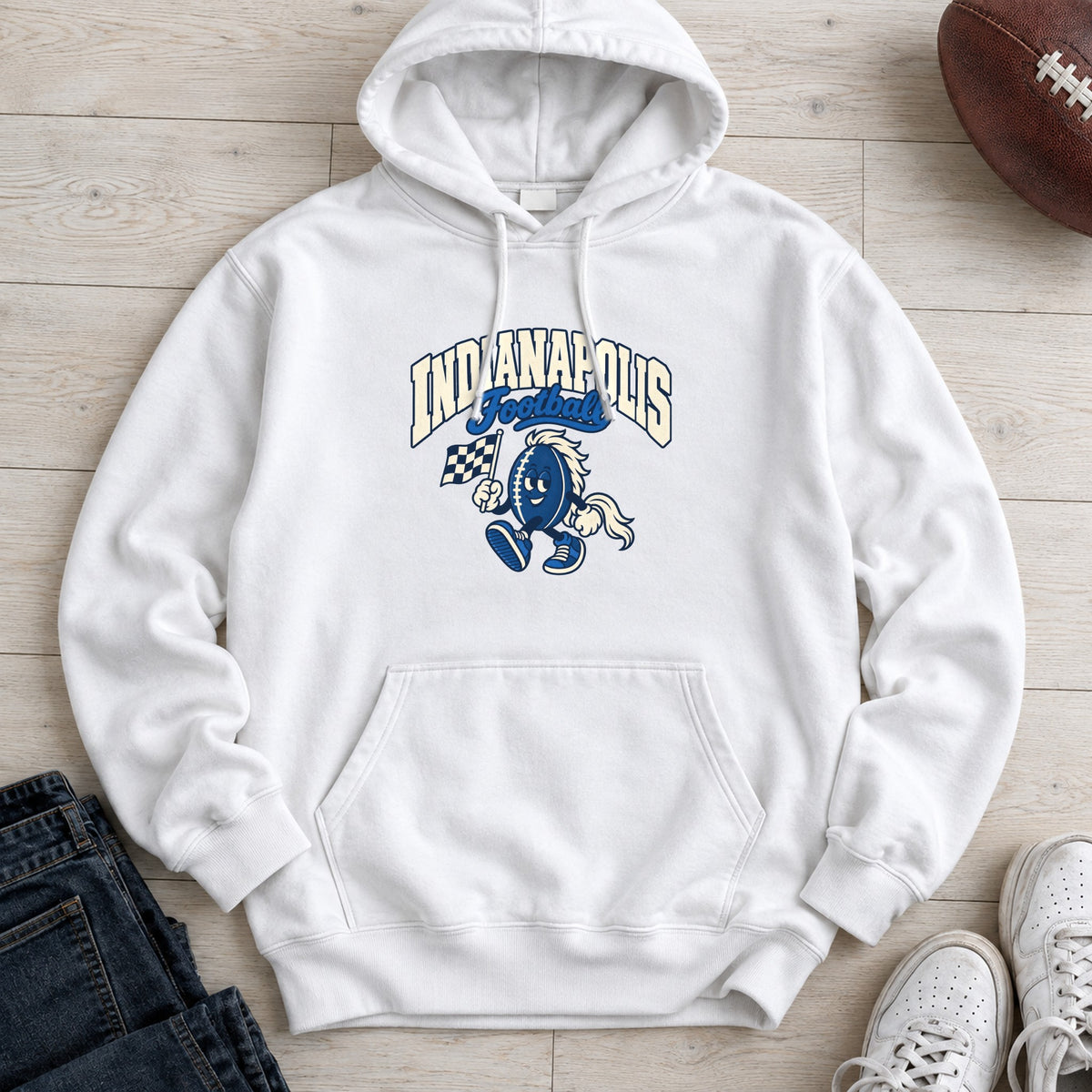 Indianapolis Football Retro Mascot Hoodie in White