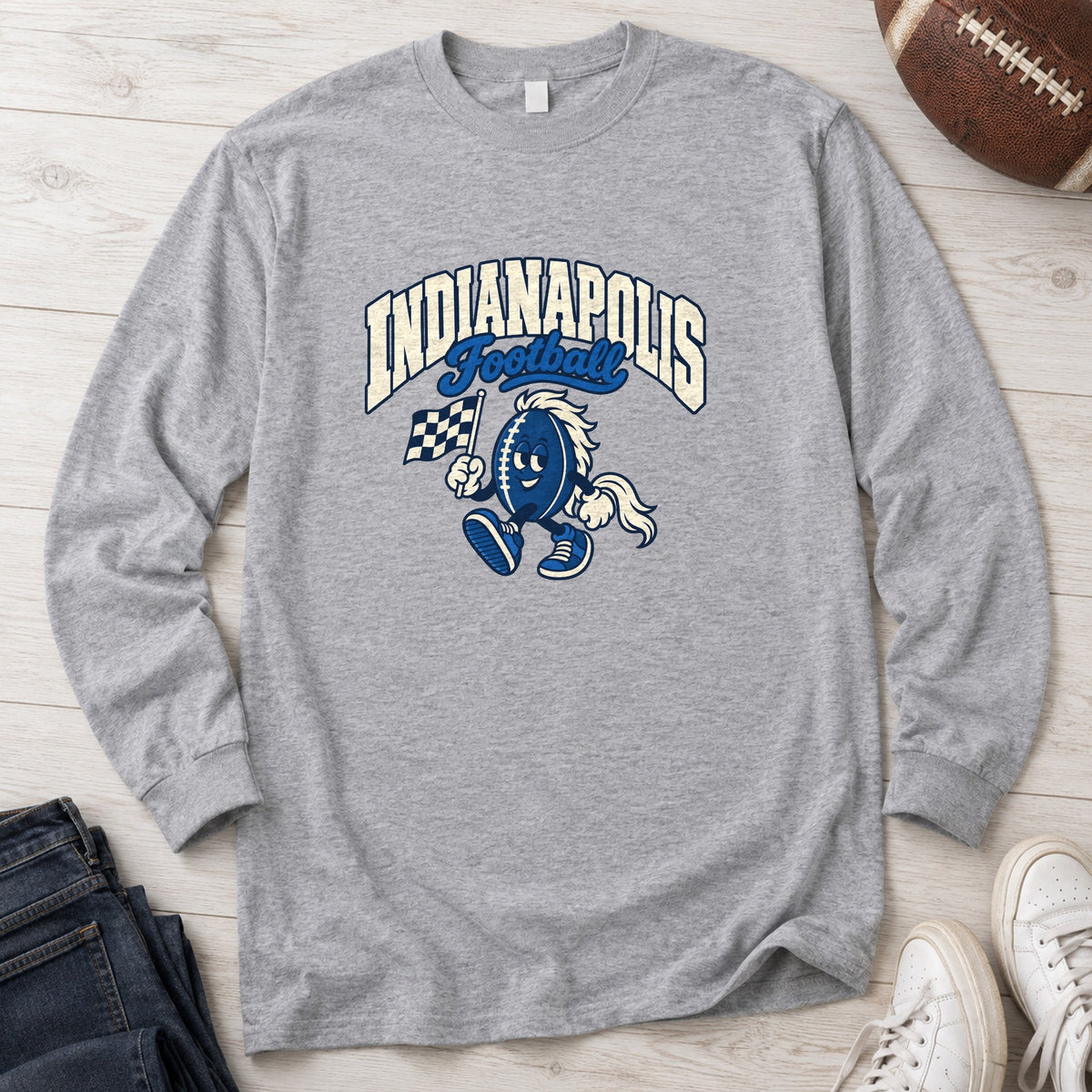 Indianapolis Football Retro Mascot Long Sleeve in Sport Grey