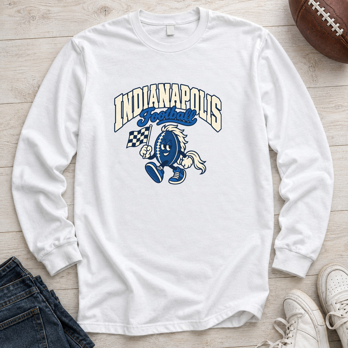 Indianapolis Football Retro Mascot Long Sleeve in White