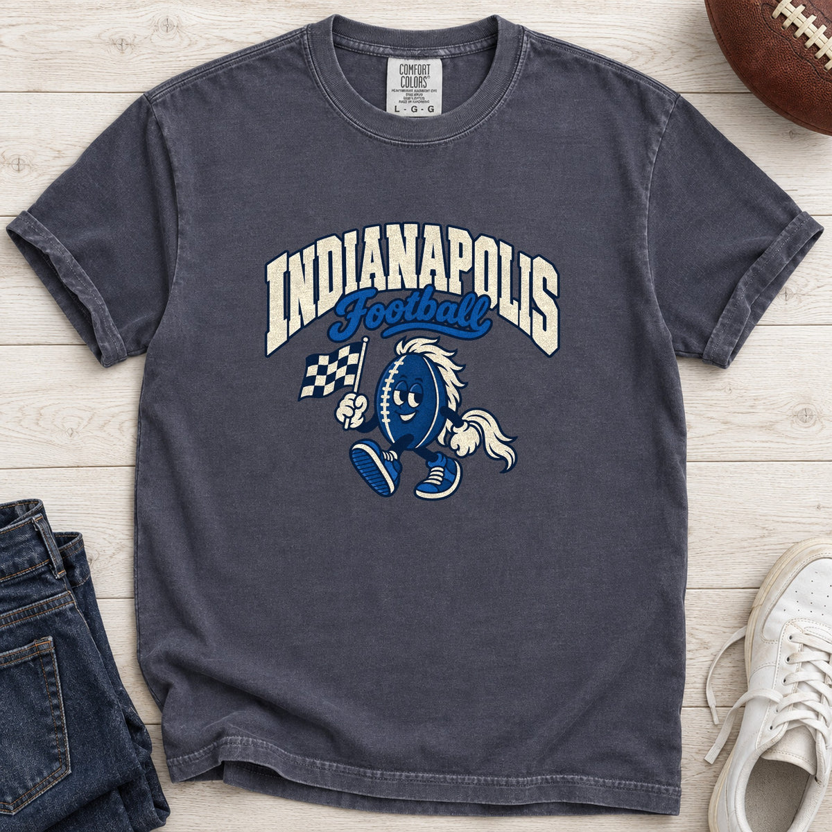 Indianapolis Football Retro Mascot T-Shirt in Comfort Colors Navy