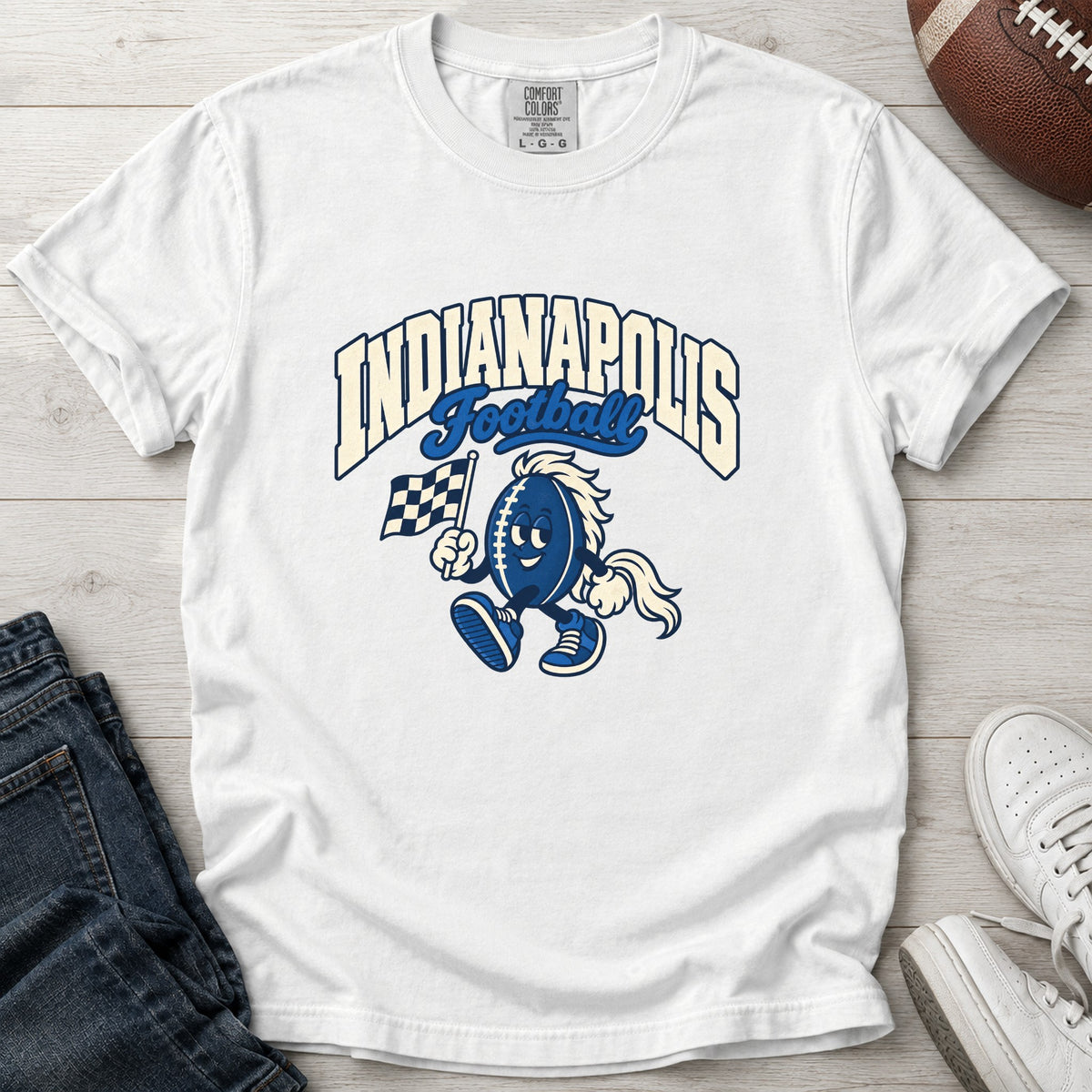 Indianapolis Football Retro Mascot T-Shirt in Comfort Colors White