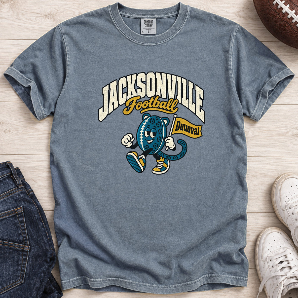 Jacksonville Football Retro Mascot T-Shirt in Comfort Colors Blue Jean