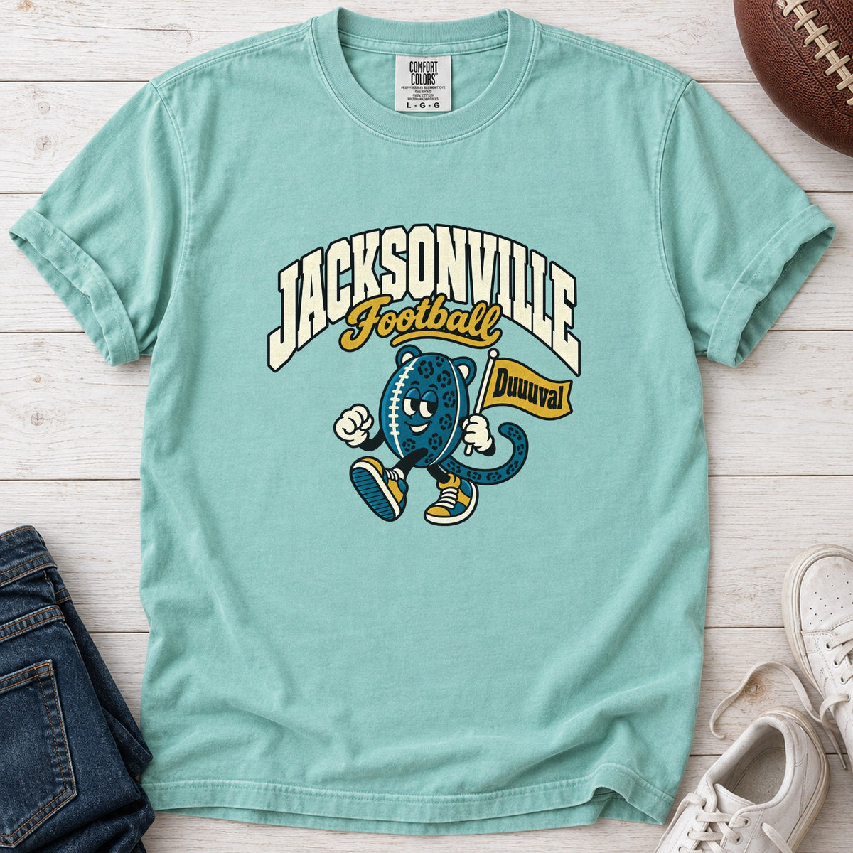 Jacksonville Football Retro Mascot T-Shirt in Comfort Colors Chalky Mint