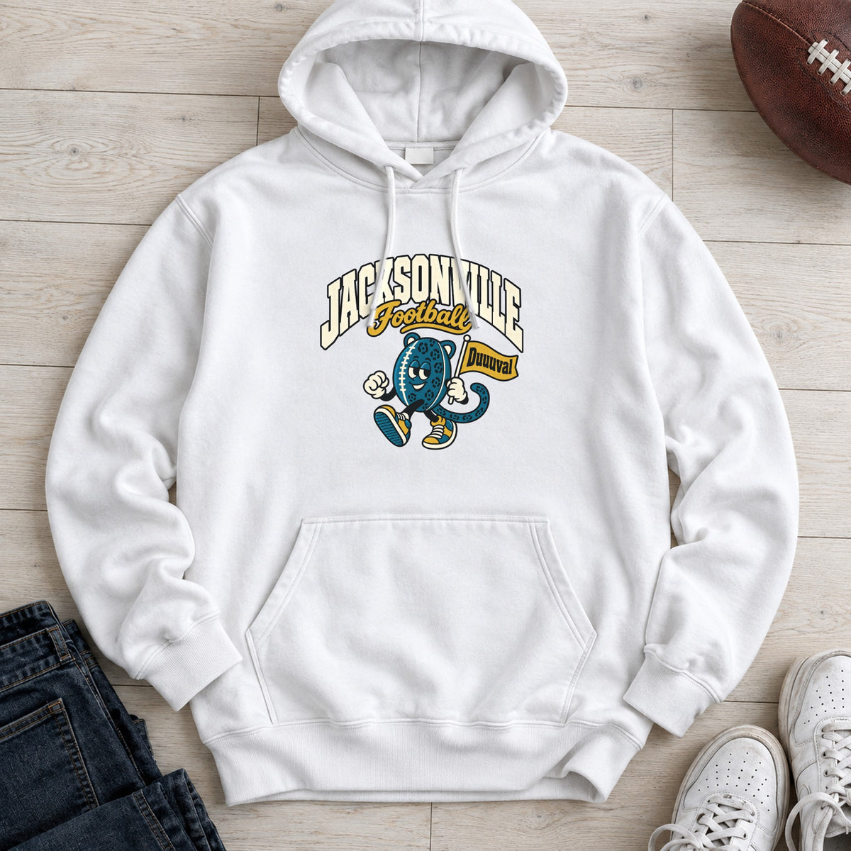 Jacksonville Football Retro Mascot Hoodie in White