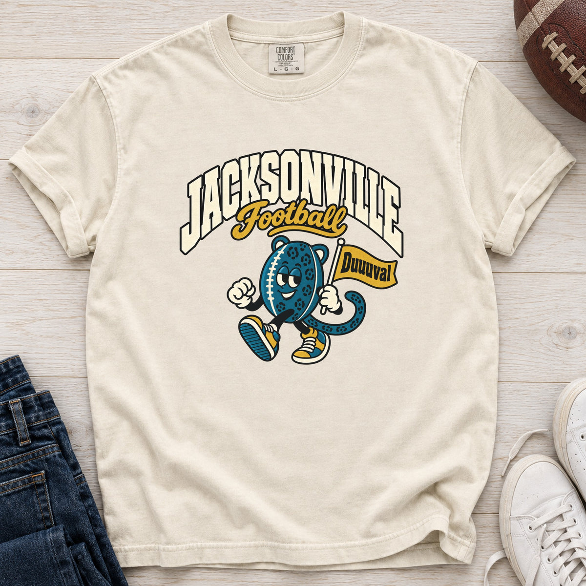 Jacksonville Football Retro Mascot T-Shirt in Comfort Colors Ivory