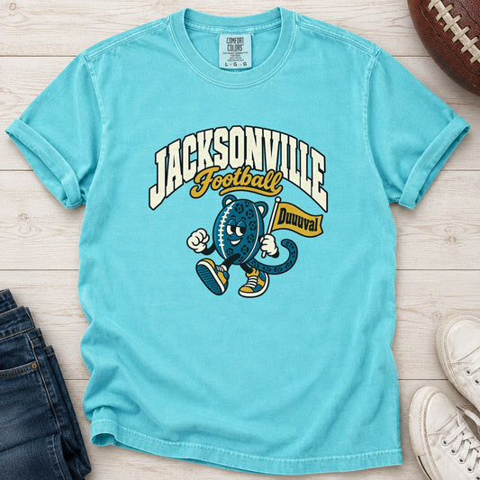 Jacksonville Football Retro Mascot T-Shirt in Comfort Colors Lagoon Blue