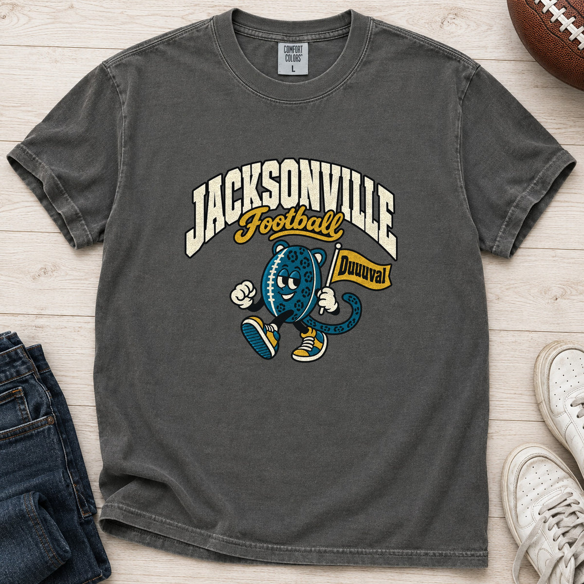Jacksonville Football Retro Mascot T-Shirt in Comfort Colors Pepper