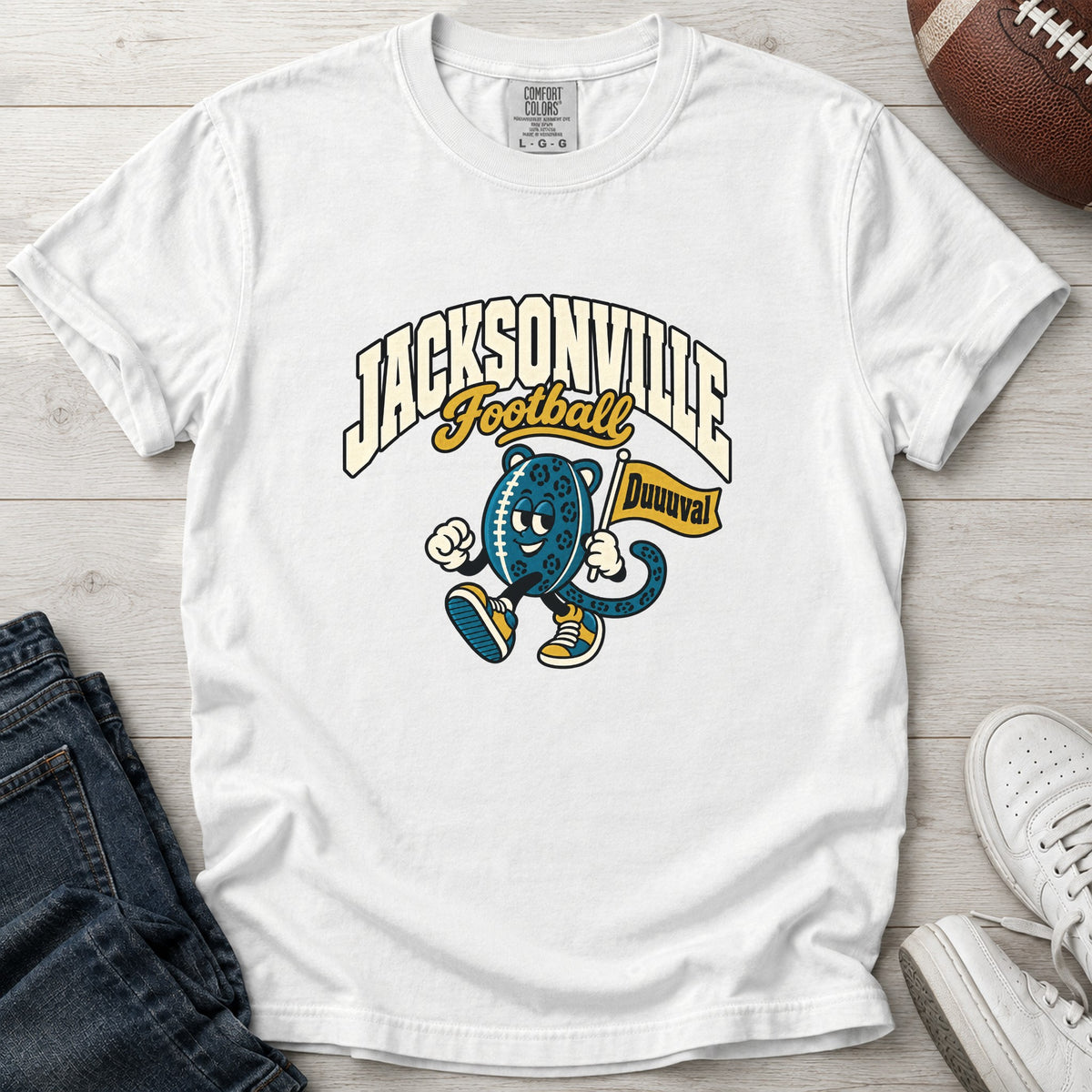 Jacksonville Football Retro Mascot T-Shirt in Comfort Colors White