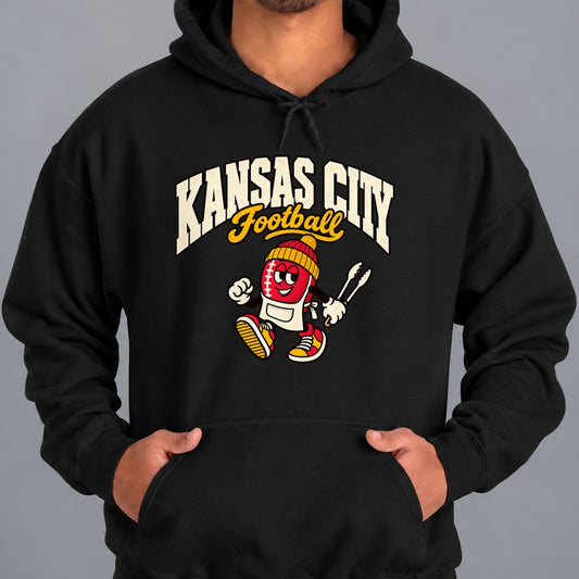 Kansas City Football Retro Mascot Hoodie in Black
