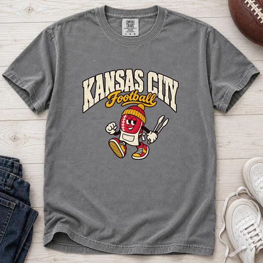 Kansas City Football Retro Mascot T-Shirt in Comfort Colors Grey
