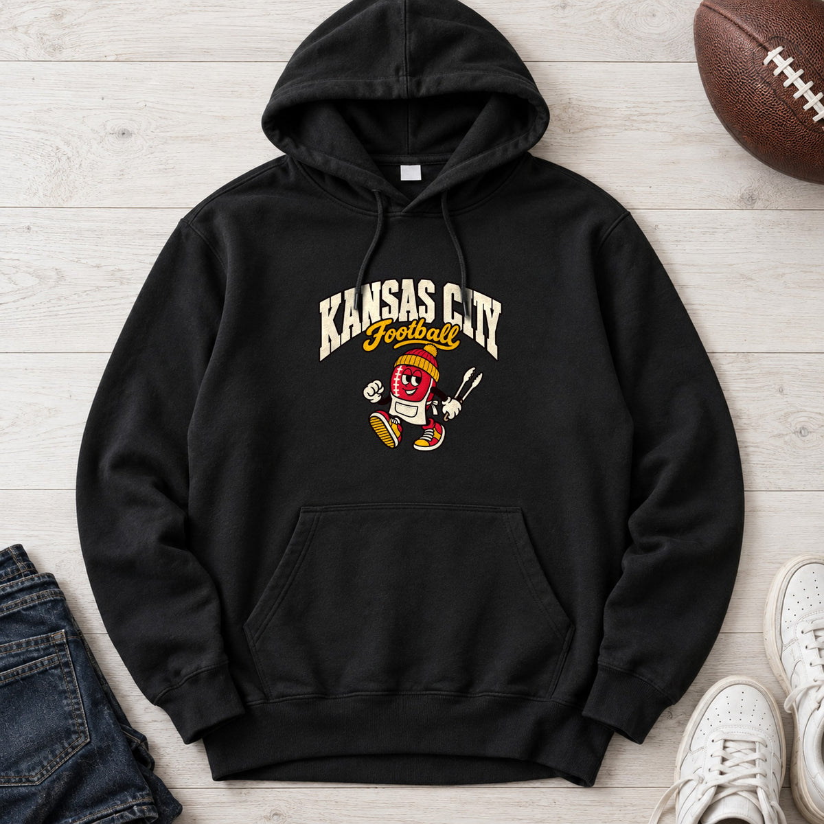 Kansas City Football Retro Mascot Hoodie in Black