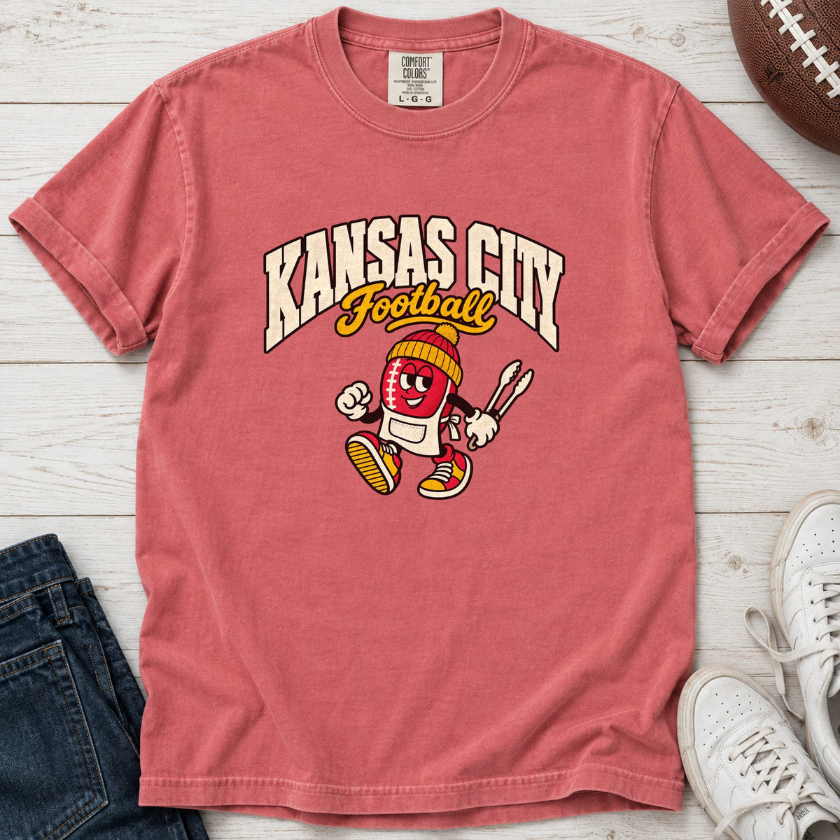 Kansas City Football Retro Mascot T-Shirt in Comfort Colors Watermelon