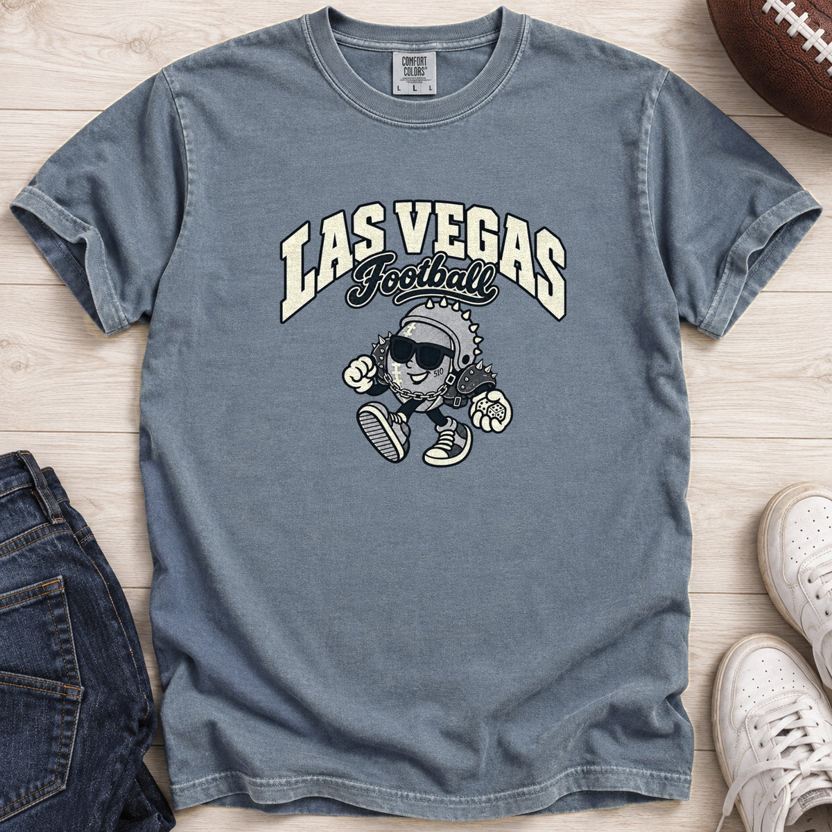 Las Vegas Football Retro Mascot T-Shirt in Comfort Colors Blue Jean