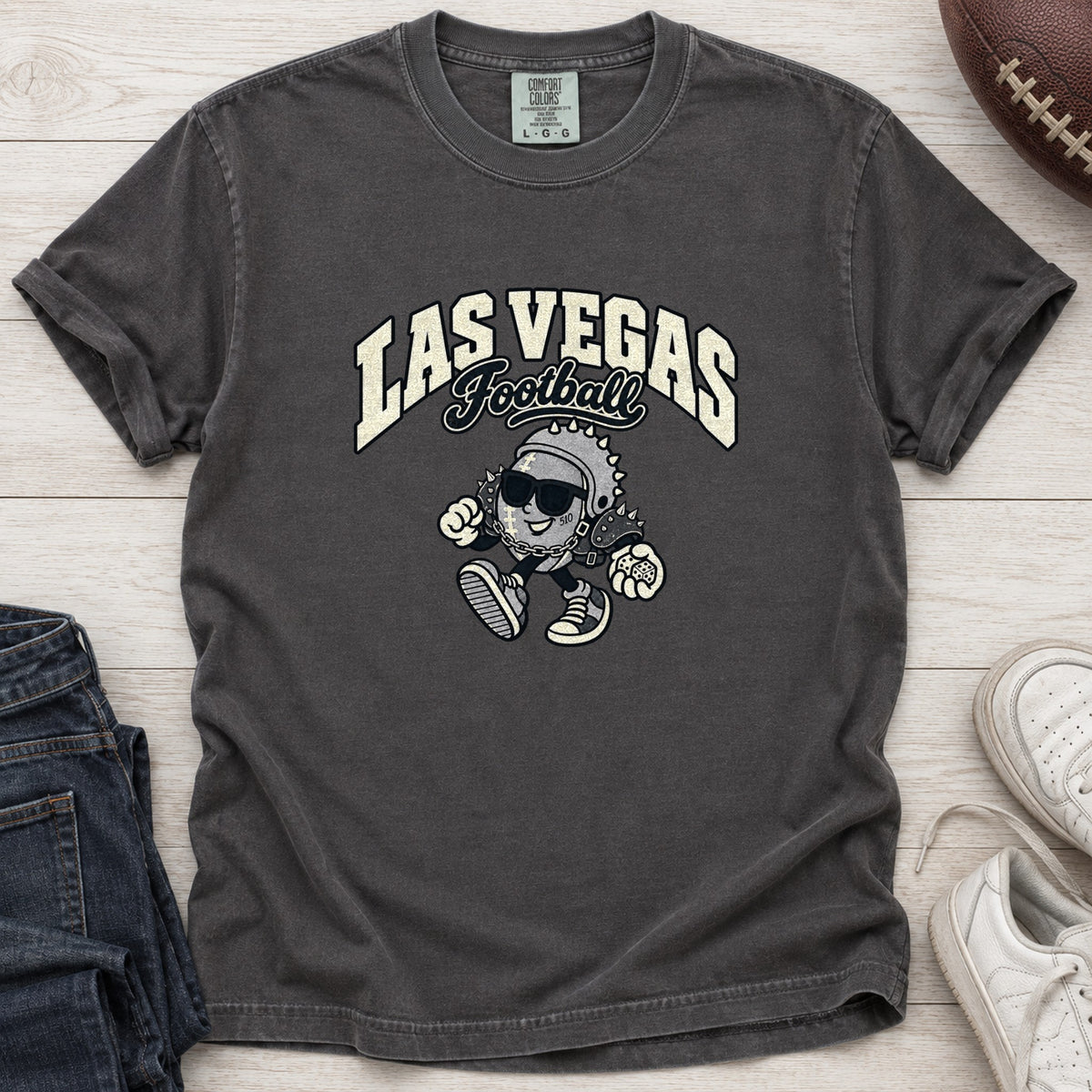 Las Vegas Football Retro Mascot T-Shirt in Comfort Colors Graphite