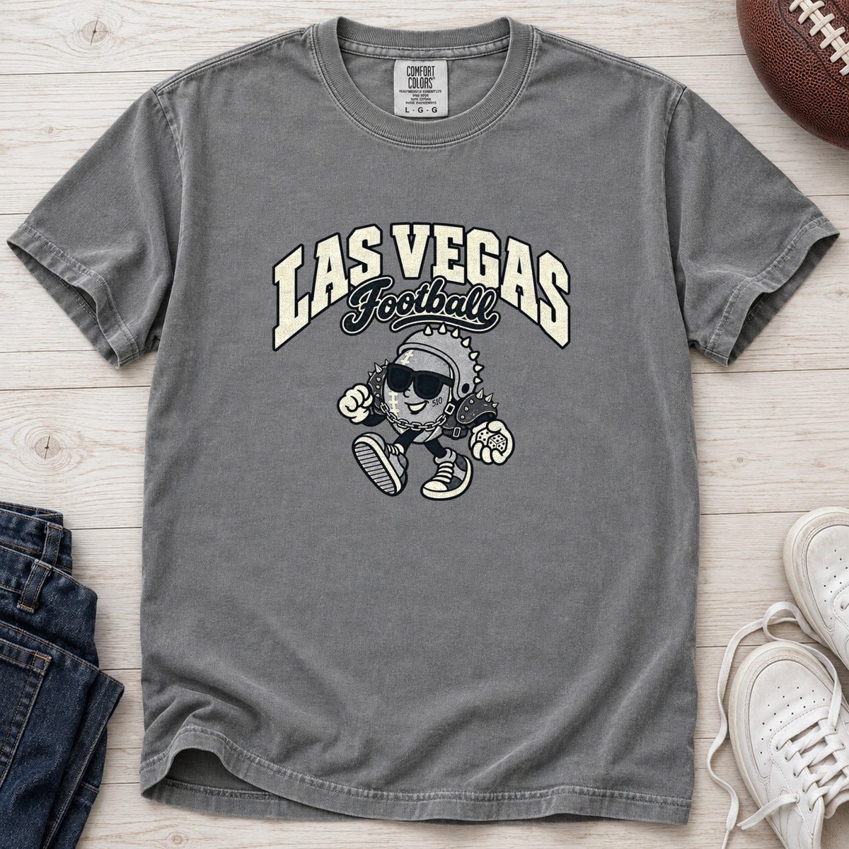Las Vegas Football Retro Mascot T-Shirt in Comfort Colors Grey