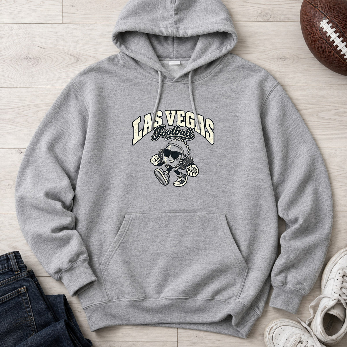 Las Vegas Football Retro Mascot Hoodie in Sport Grey