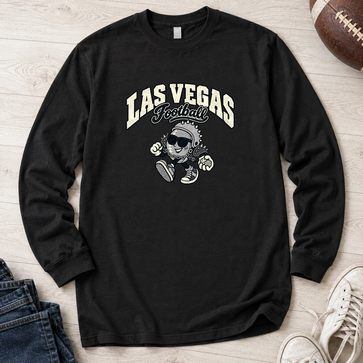 Las Vegas Football Retro Mascot Long Sleeve in Black