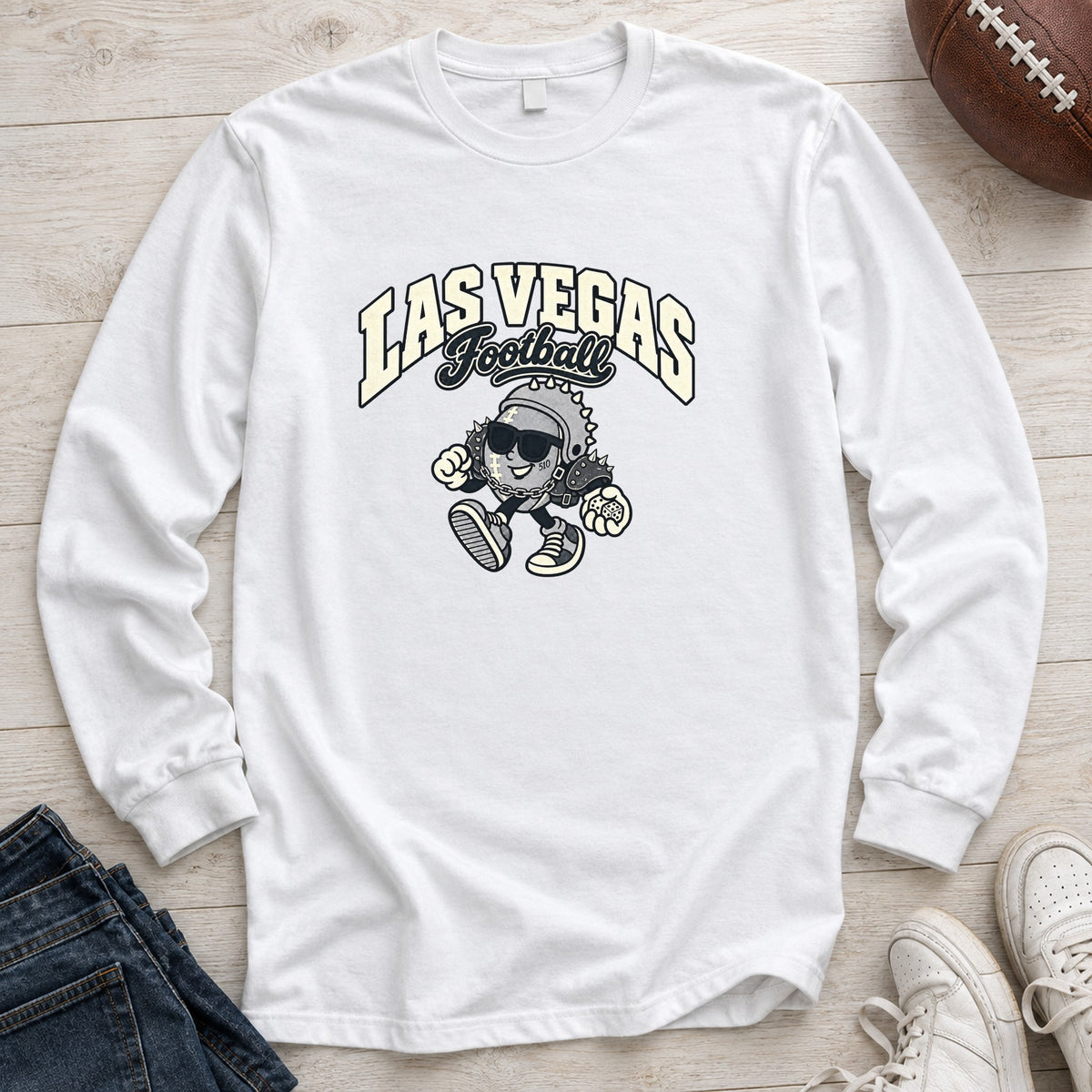 Las Vegas Football Retro Mascot Long Sleeve in White