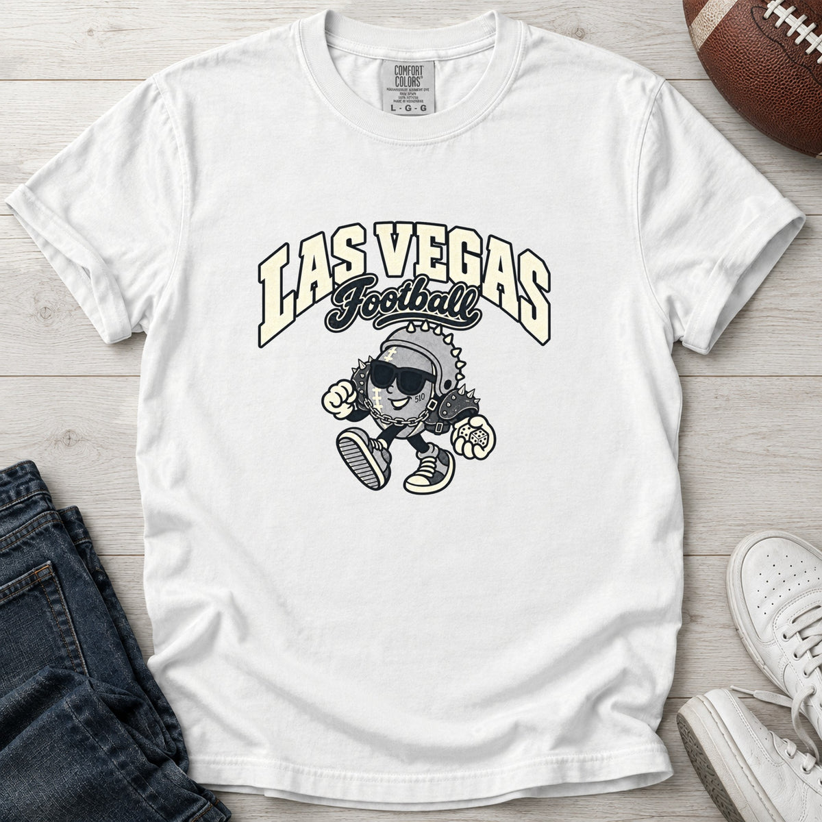 Las Vegas Football Retro Mascot T-Shirt in Comfort Colors White