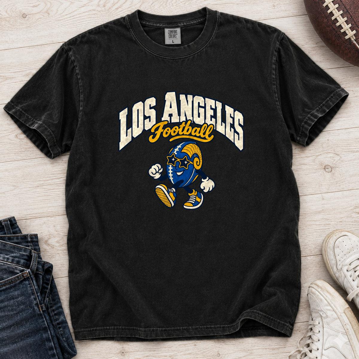 Los Angeles Football Star Shades Retro Mascot T-Shirt in Comfort Colors Black