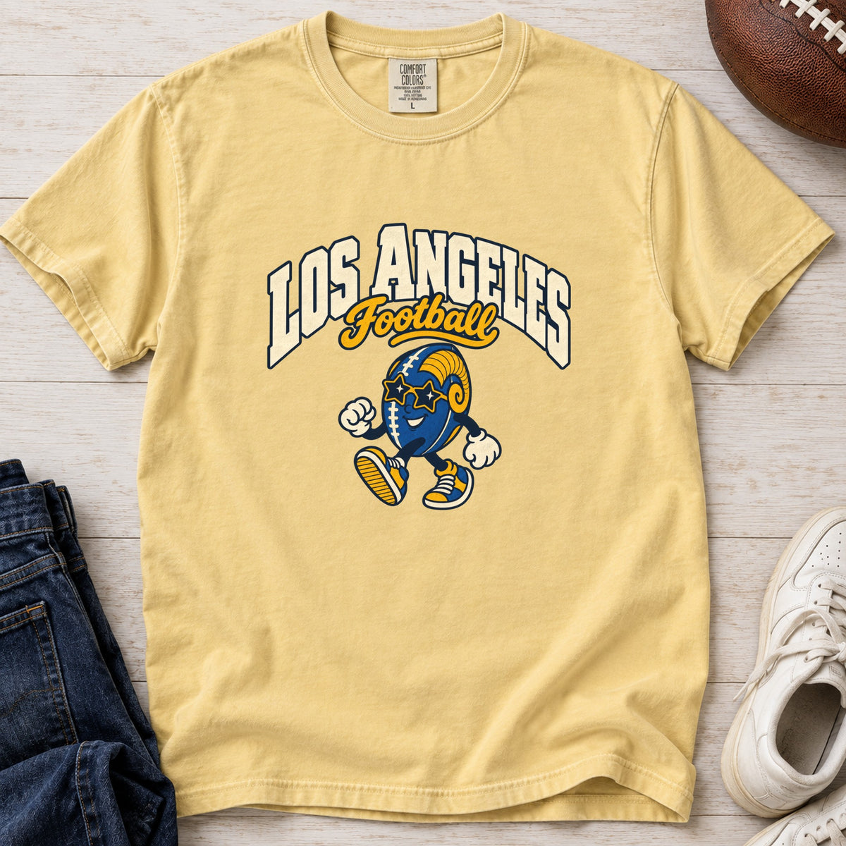 Los Angeles Football Star Shades Retro Mascot T-Shirt in Comfort Colors Butter