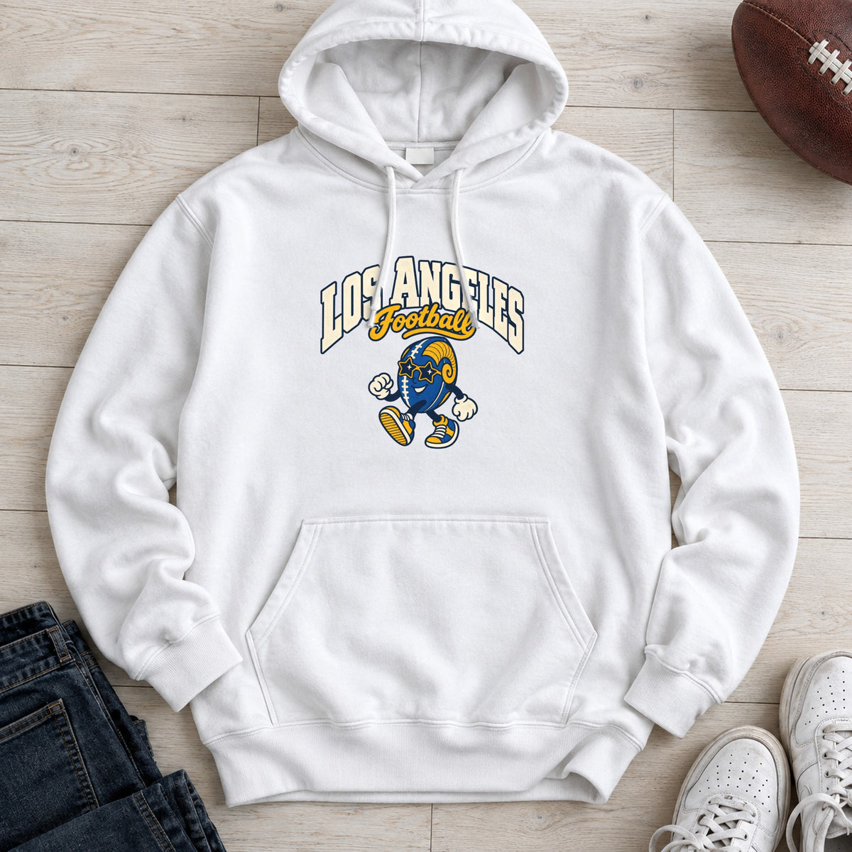 Los Angeles Football Star Shades Retro Mascot Hoodie in White