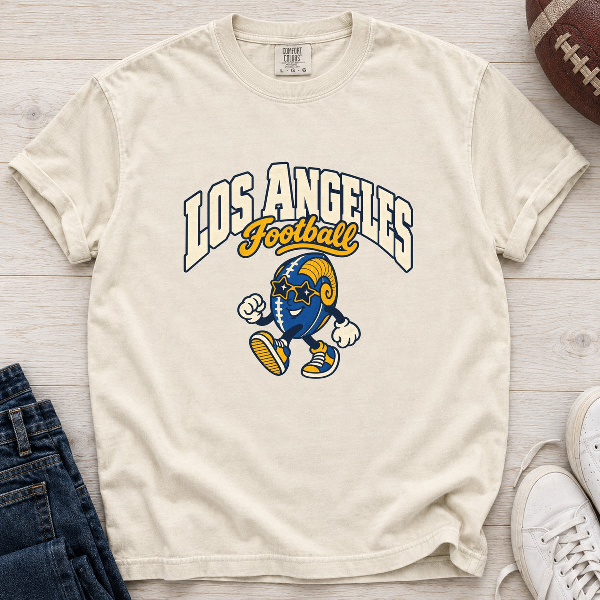 Los Angeles Football Star Shades Retro Mascot T-Shirt in Comfort Colors Ivory