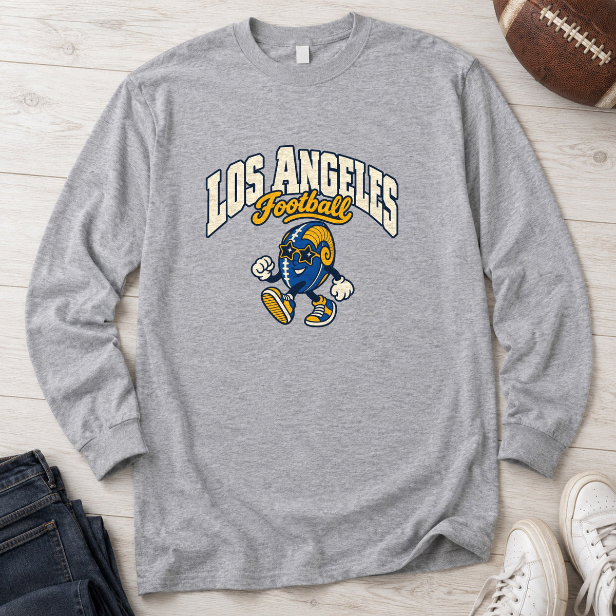 Los Angeles Football Star Shades Retro Mascot Long Sleeve in Sport Grey