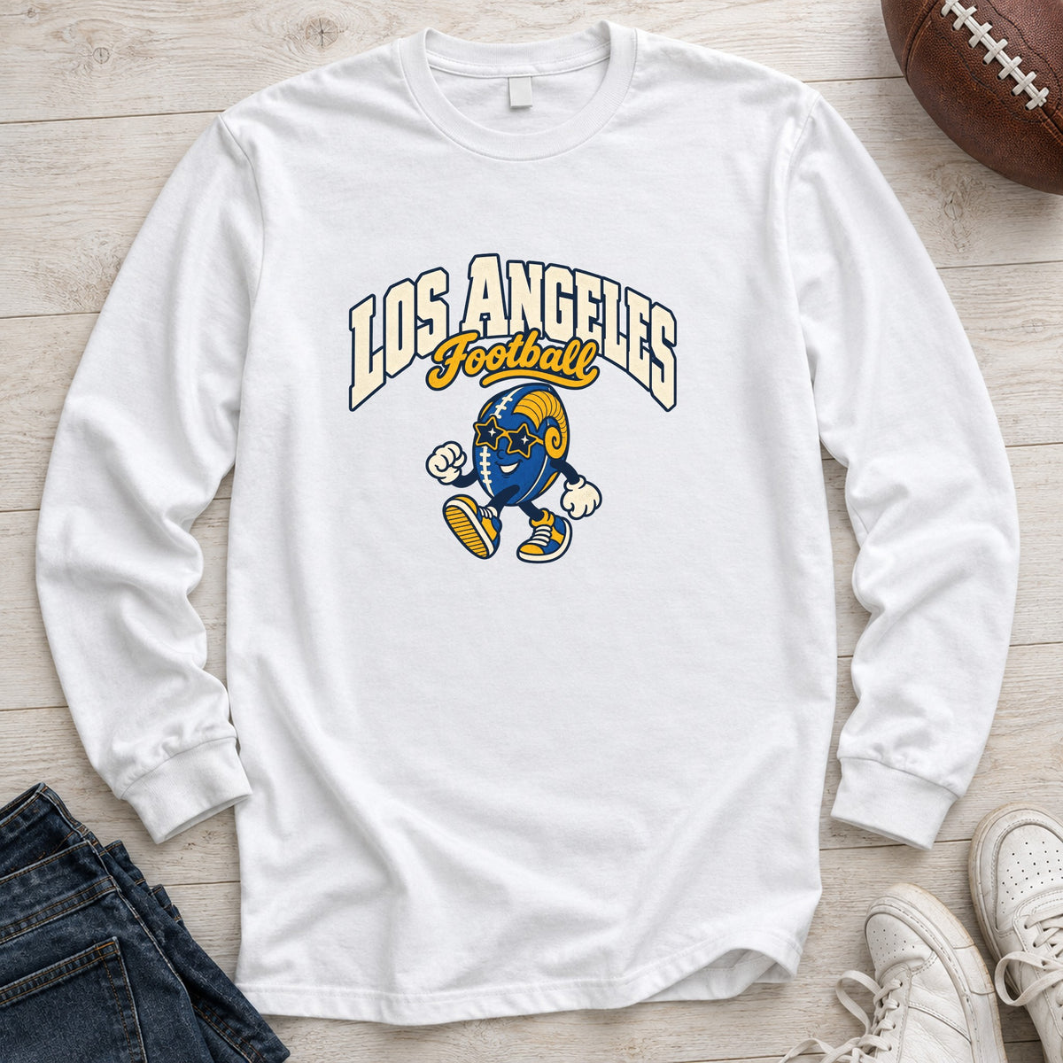 Los Angeles Football Star Shades Retro Mascot Long Sleeve in White