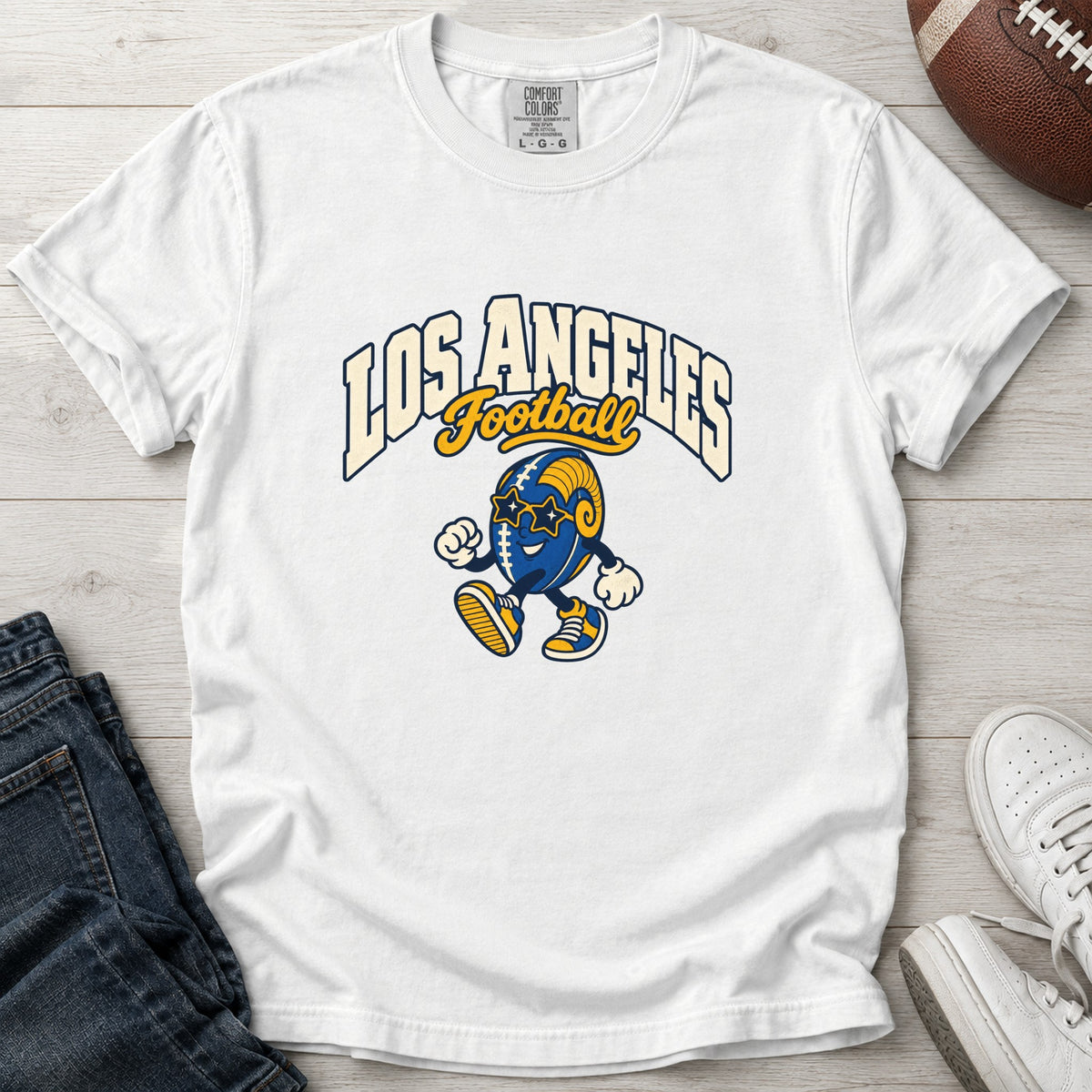 Los Angeles Football Star Shades Retro Mascot T-Shirt in Comfort Colors White