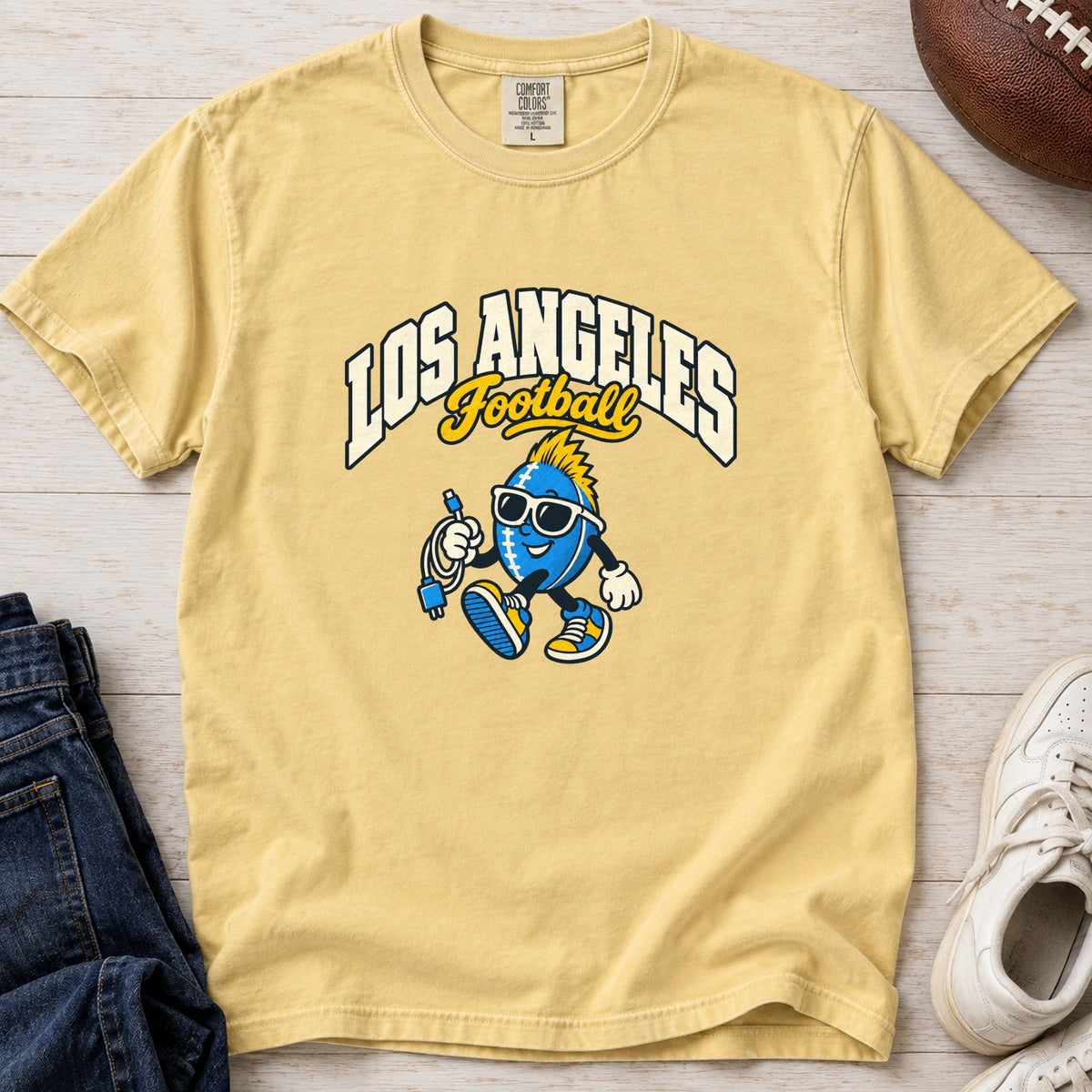 Los Angeles Football Charger Cord Retro Mascot T-Shirt in Comfort Colors Butter