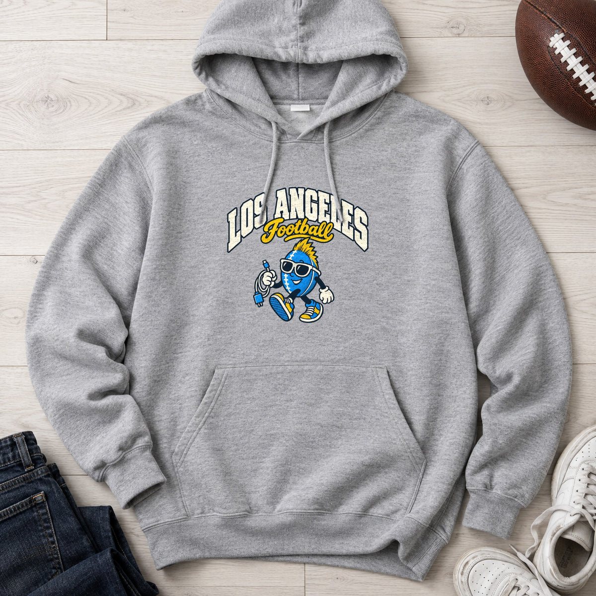 Los Angeles Football Charger Cord Retro Mascot Hoodie in Sport Grey