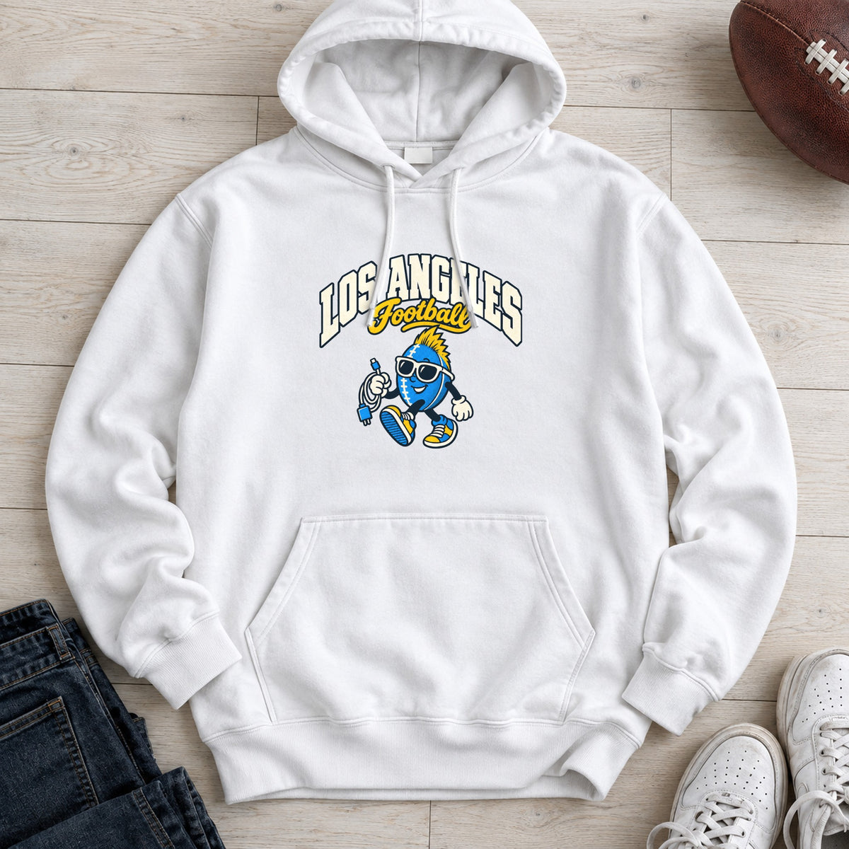 Los Angeles Football Charger Cord Retro Mascot Hoodie in White