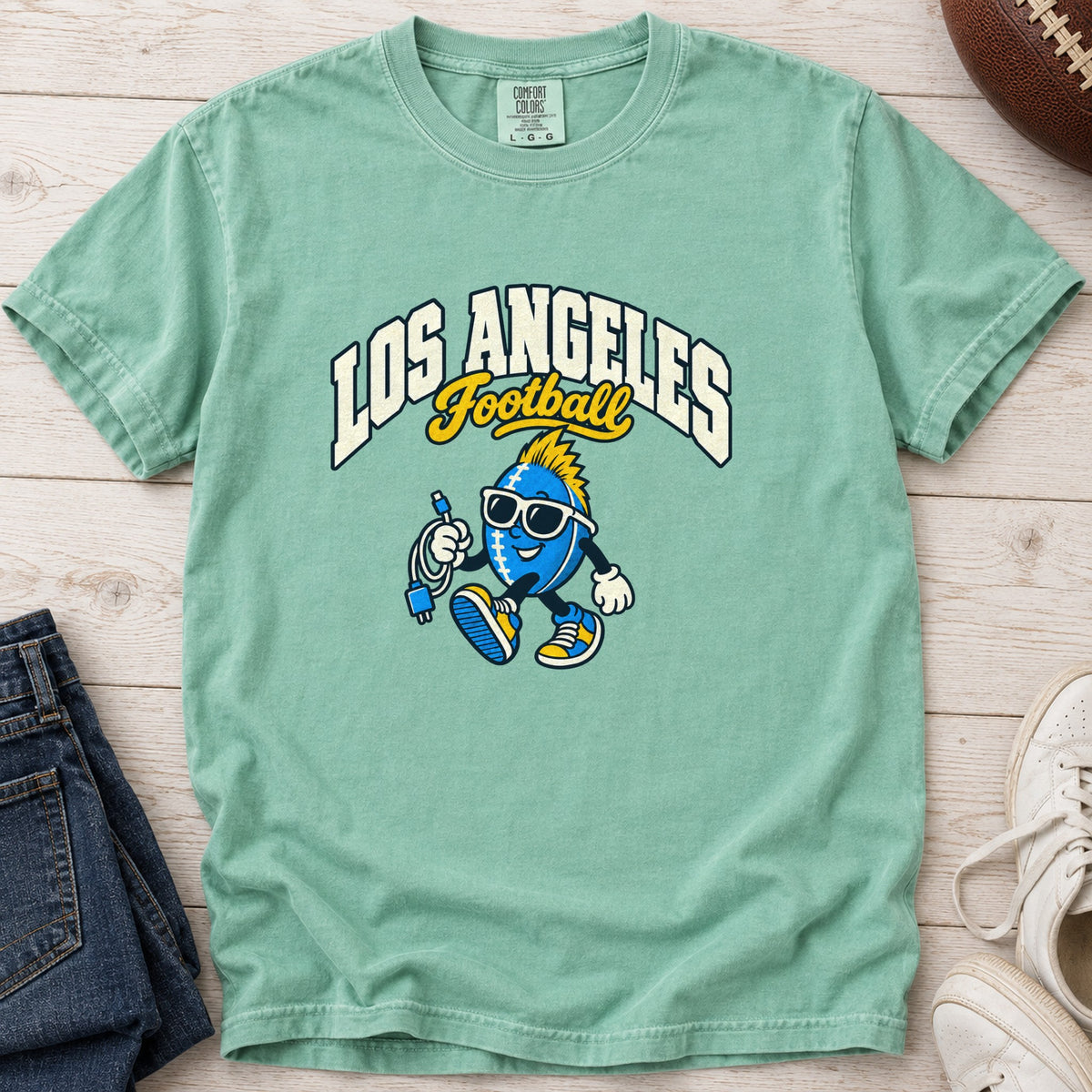 Los Angeles Football Charger Cord Retro Mascot T-Shirt in Comfort Colors Island Reef