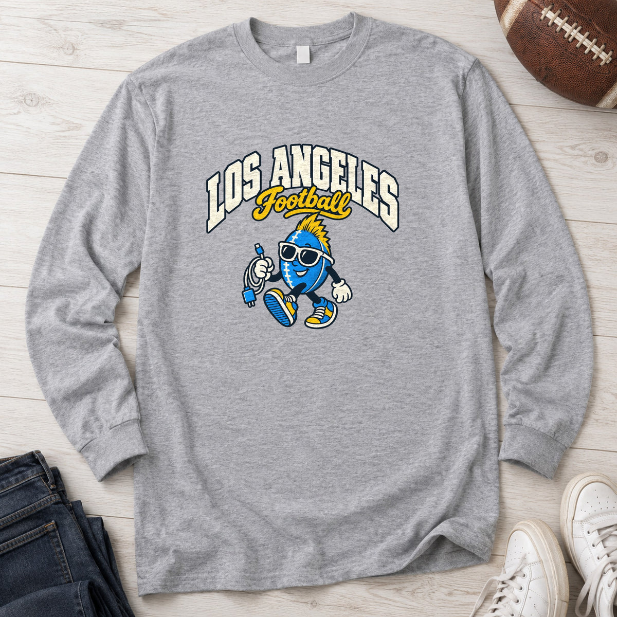 Los Angeles Football Charger Cord Retro Mascot Long Sleeve in Sport Grey
