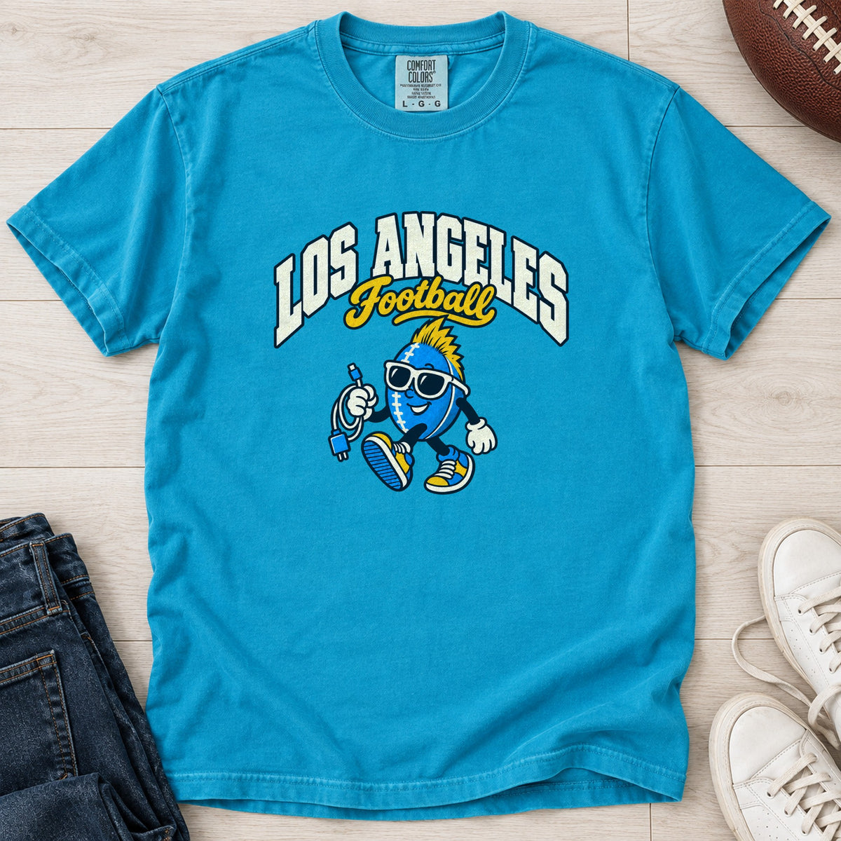 Los Angeles Football Charger Cord Retro Mascot T-Shirt in Comfort Colors Sapphire