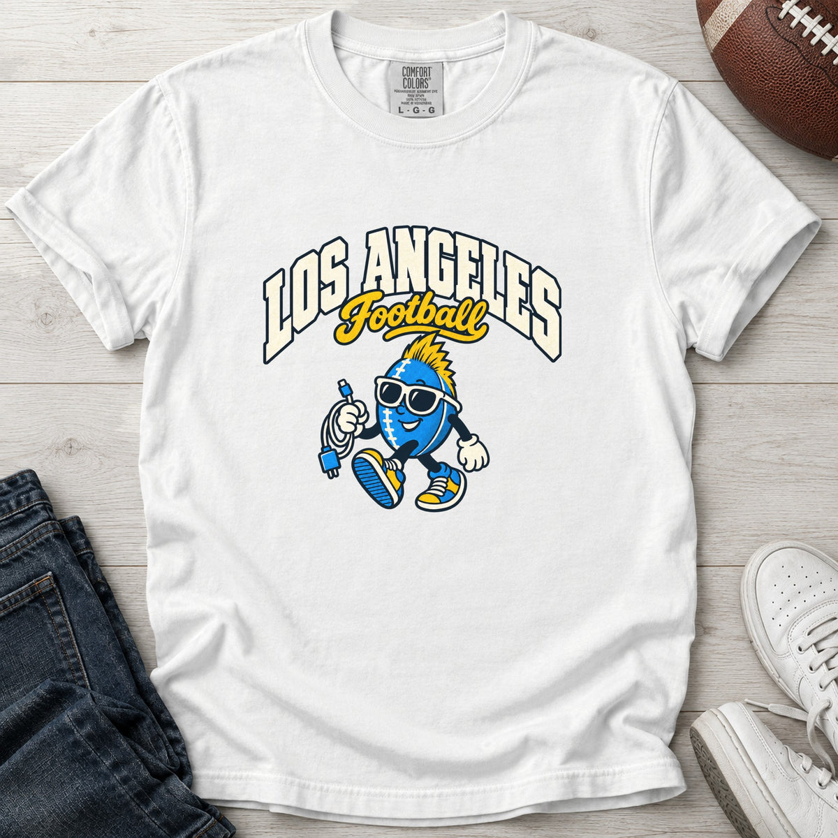 Los Angeles Football Charger Cord Retro Mascot T-Shirt in Comfort Colors White