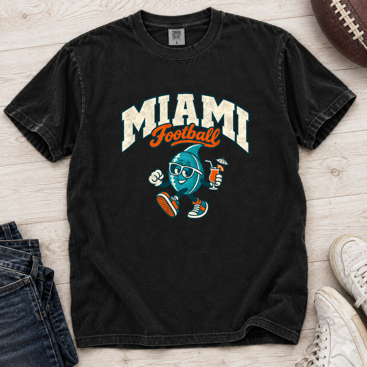 Miami Football Retro Mascot T-Shirt in Comfort Colors Black