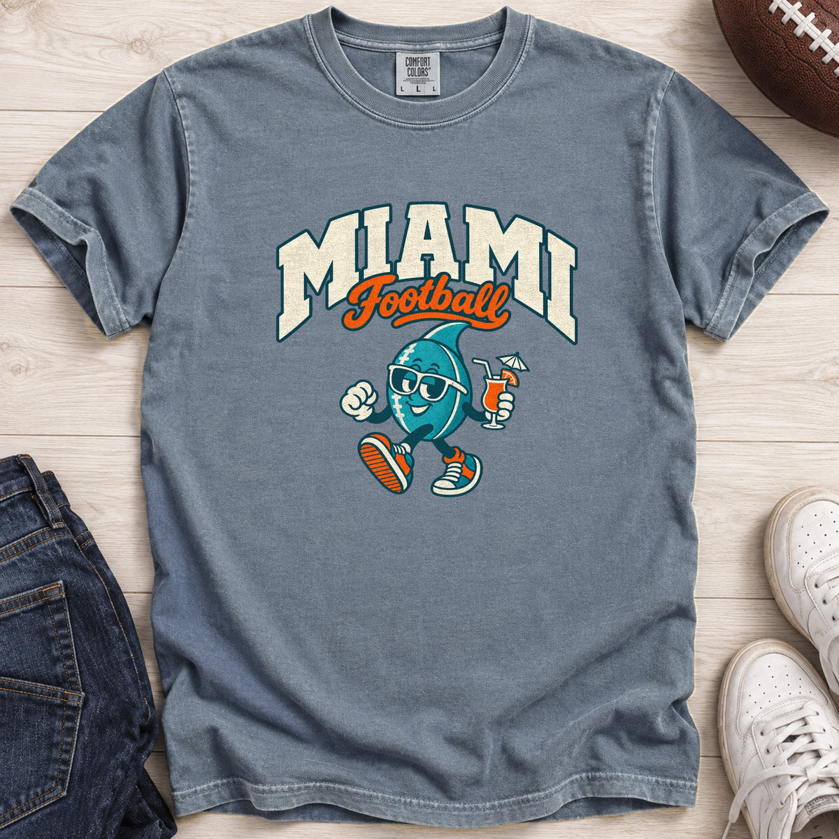 Miami Football Retro Mascot T-Shirt in Comfort Colors Blue Jean